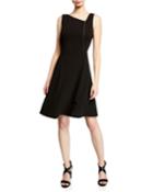 Asymmetric-neck Fit-&-flare Zip Dress