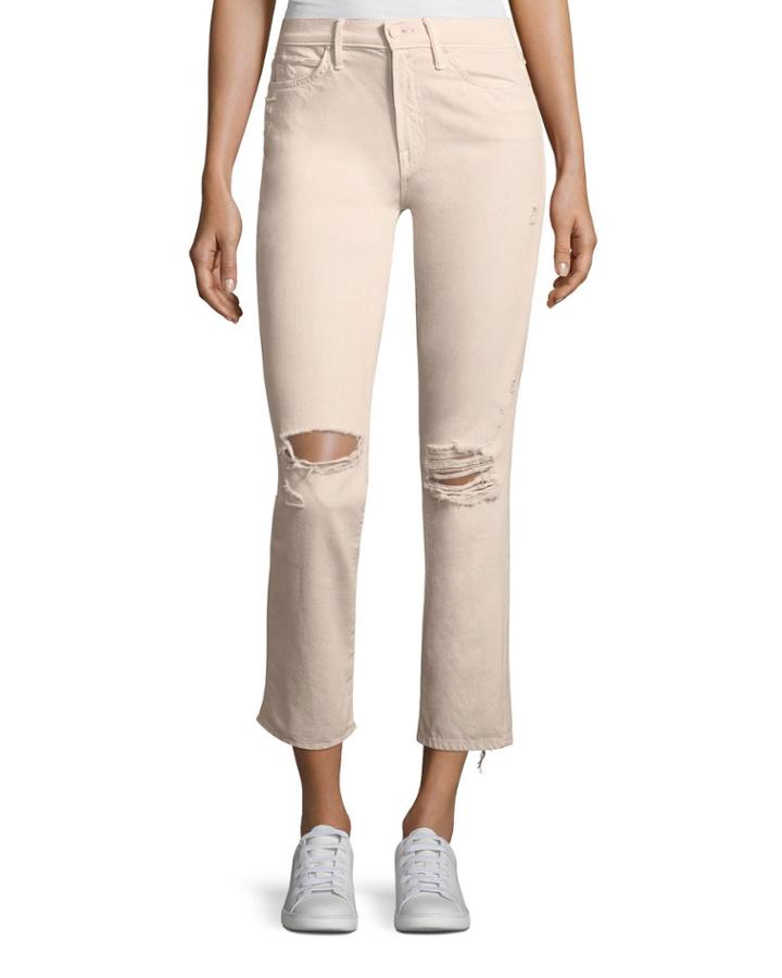 High-waist Straight-leg Distressed Ankle Jeans
