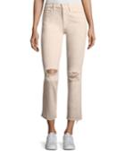 High-waist Straight-leg Distressed Ankle Jeans