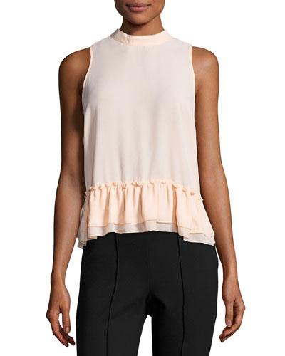 Chiffon Ruffle-hem Tank Top, Peach