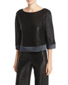 Scoop-neck 3/4-sleeve Metallic-mesh Top
