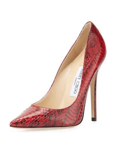 Anouk Glossy Snakeskin Pump, Red