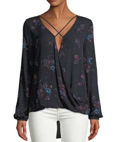 Floral-print Faux-wrap Blouse