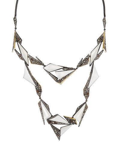 Two-tone Crystal-encrusted Long Origami Station Necklace,