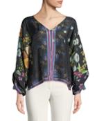 Plus Size Forest Silk Georgette Long-sleeve Blouse
