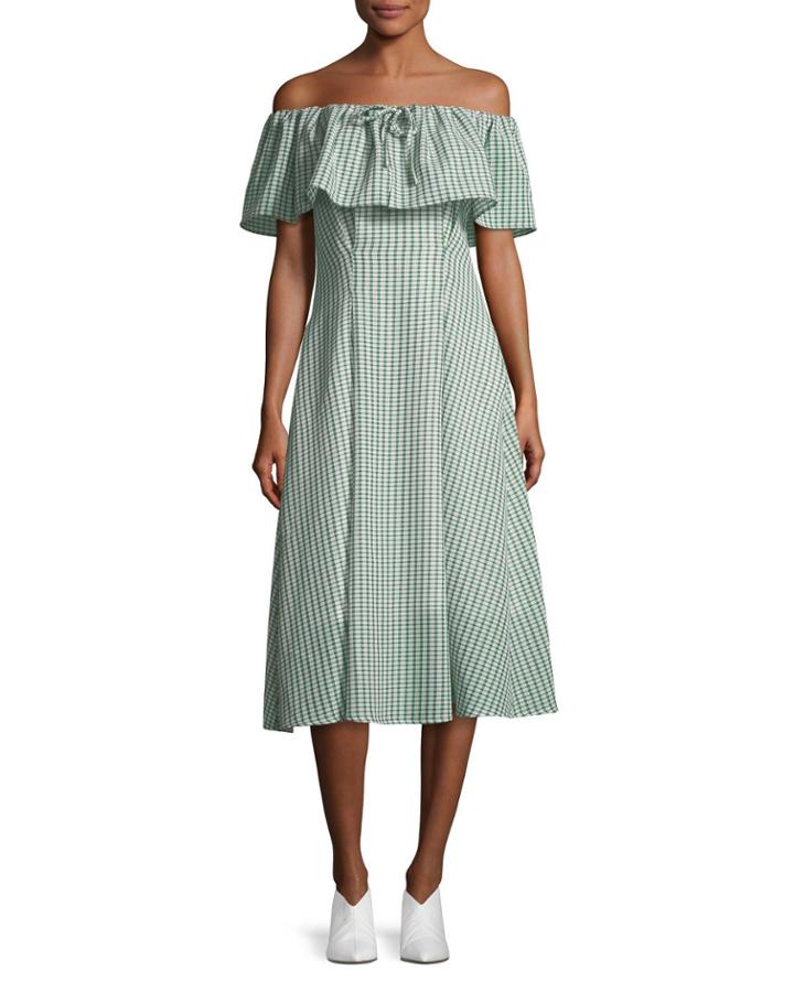Olivia Off-the-shoulder Gingham-printed Dress