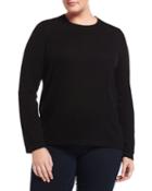 Neiman Marcus Cashmere Crewneck Long-sleeve Sweater, Black, Women's,
