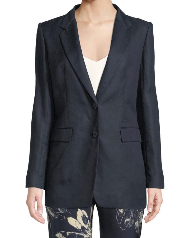 Two-button Linen-cotton Blazer W/ Printed
