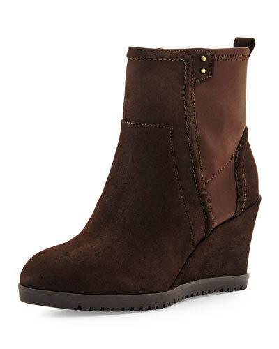 Beula Suede Wedge Bootie, Dark Brown