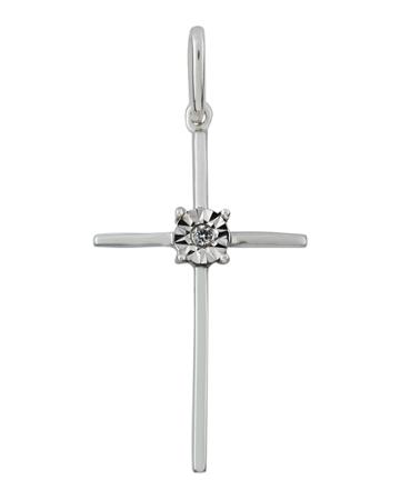18k White Gold Prong-set Diamond Cross Pendant