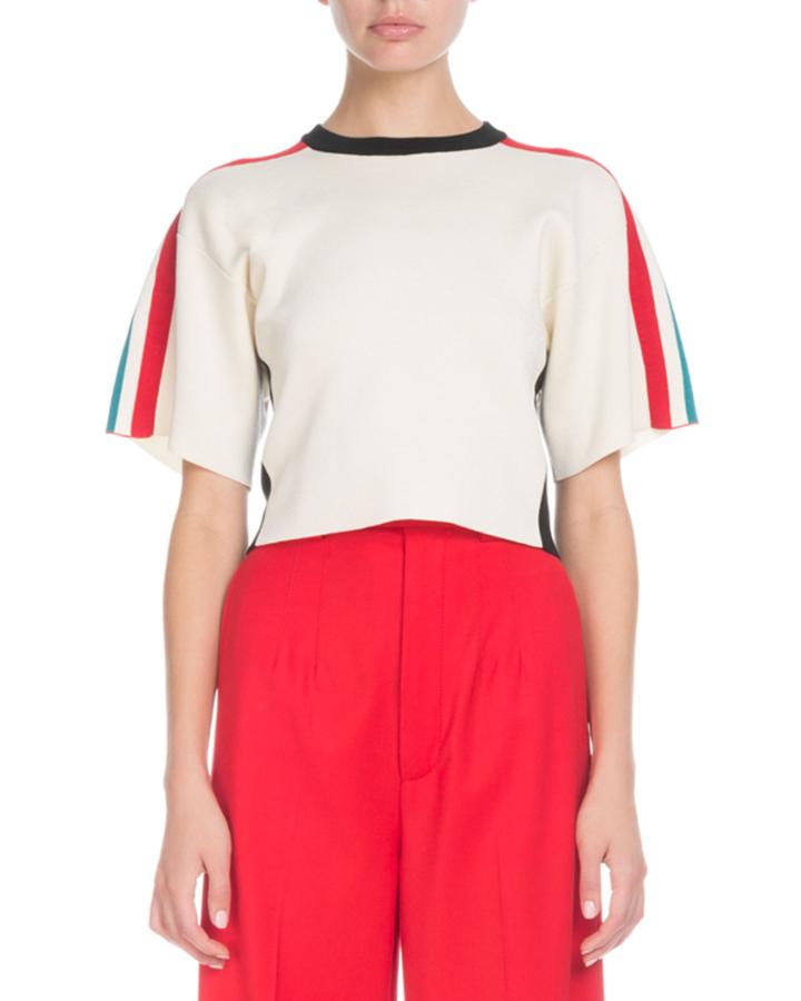 Crewneck Short-sleeve Racer-stripe Crop