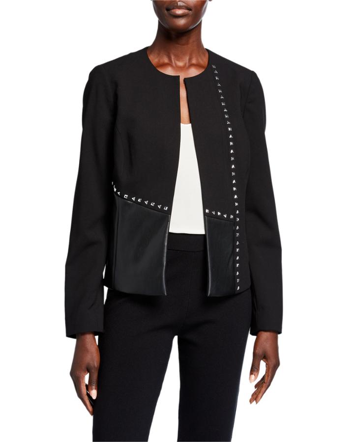 Studded Faux Leather Panel Jacket