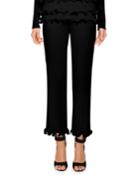 High-waist Ribbed Knit Straight-leg Pants W/ Ruffled Hem