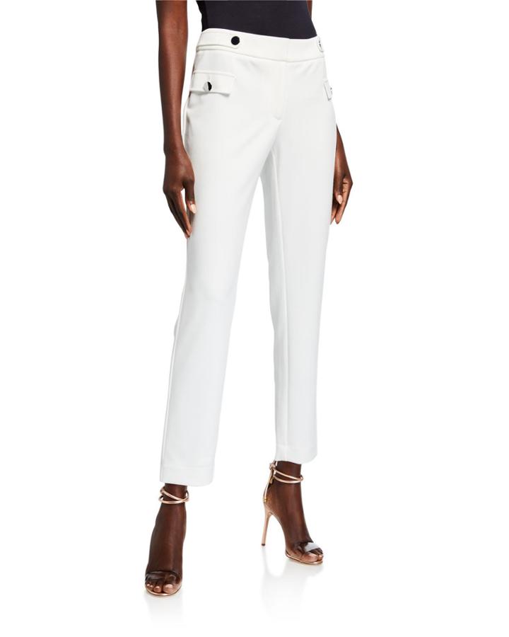 Button-trim Crepe Straight-leg Pants