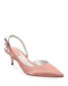 Satin Slingback Pumps With Crystal Bow