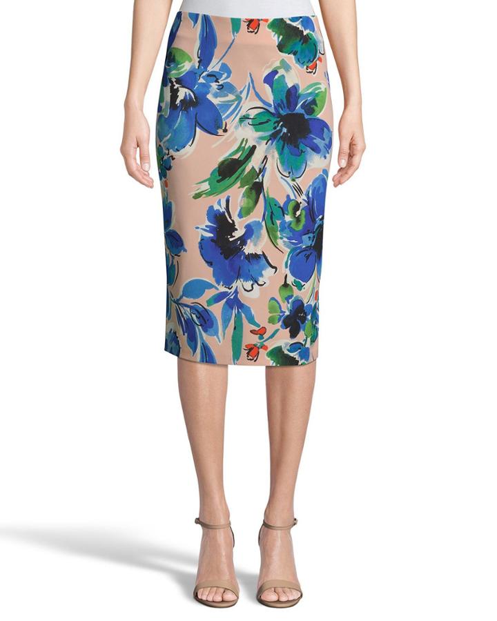 Floral-print Scuba Pencil