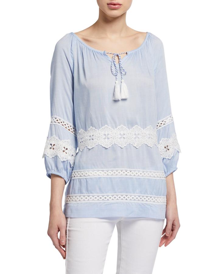 Long-sleeve Peasant Blouse With Applique