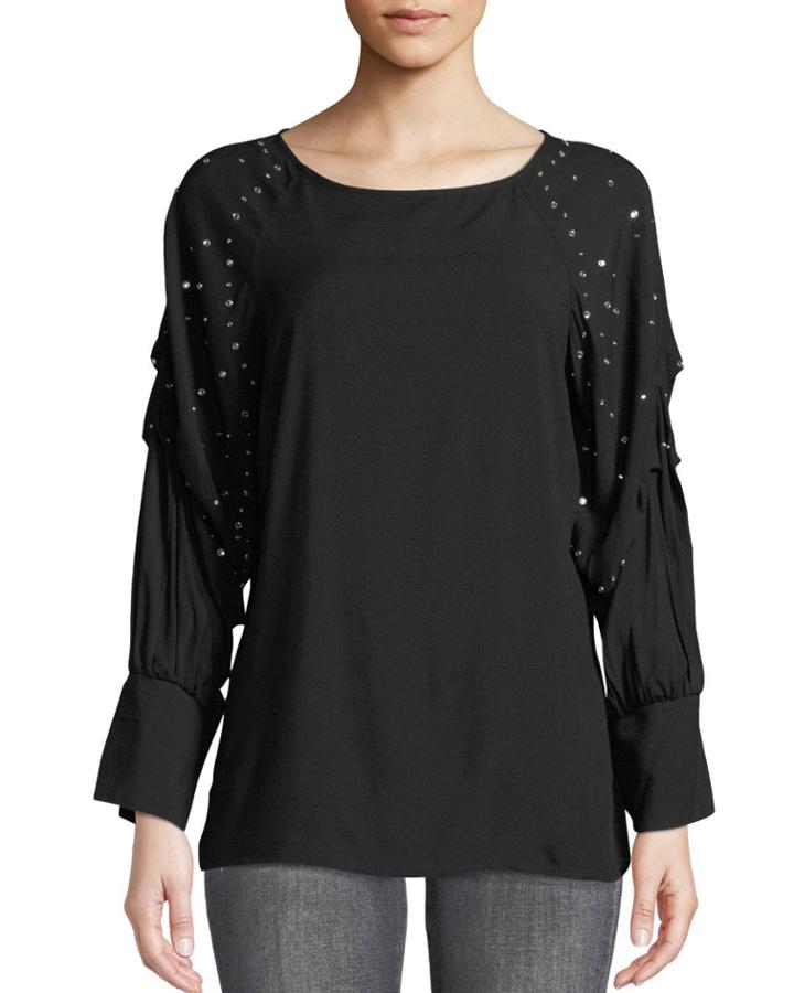 Embellished Balloon-sleeve Blouse