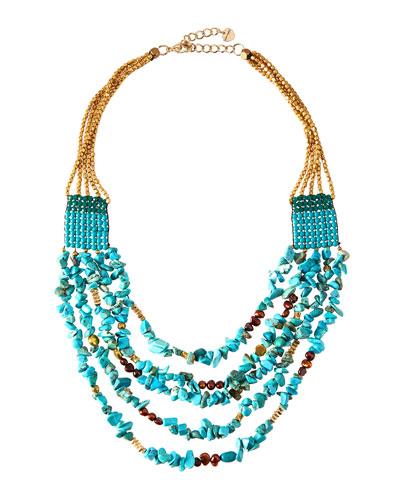 Multi-strand Layered Stone & Pearl Beaded Necklace, Turquoise