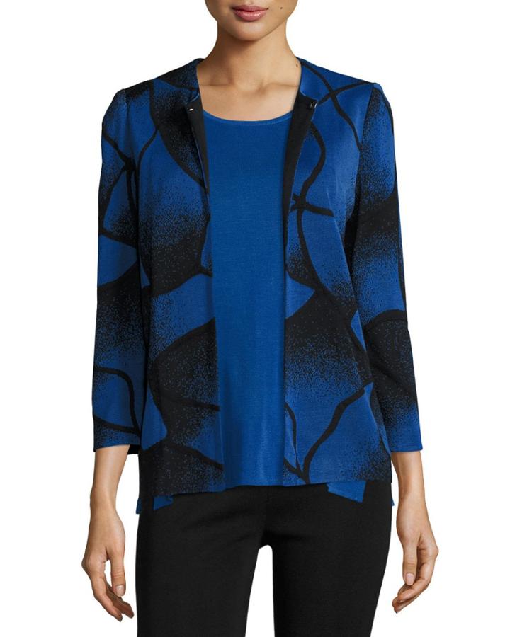 Plus Size Ribbed Bracelet-sleeve Jacket, Lyons Blue/black
