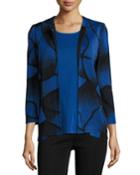 Plus Size Ribbed Bracelet-sleeve Jacket, Lyons Blue/black