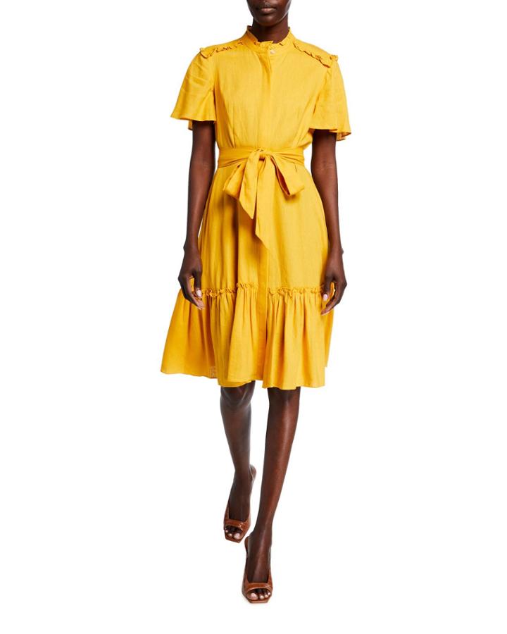 Linen-blend Fit-and-flare Ruffle