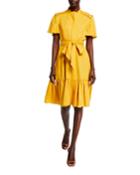 Linen-blend Fit-and-flare Ruffle