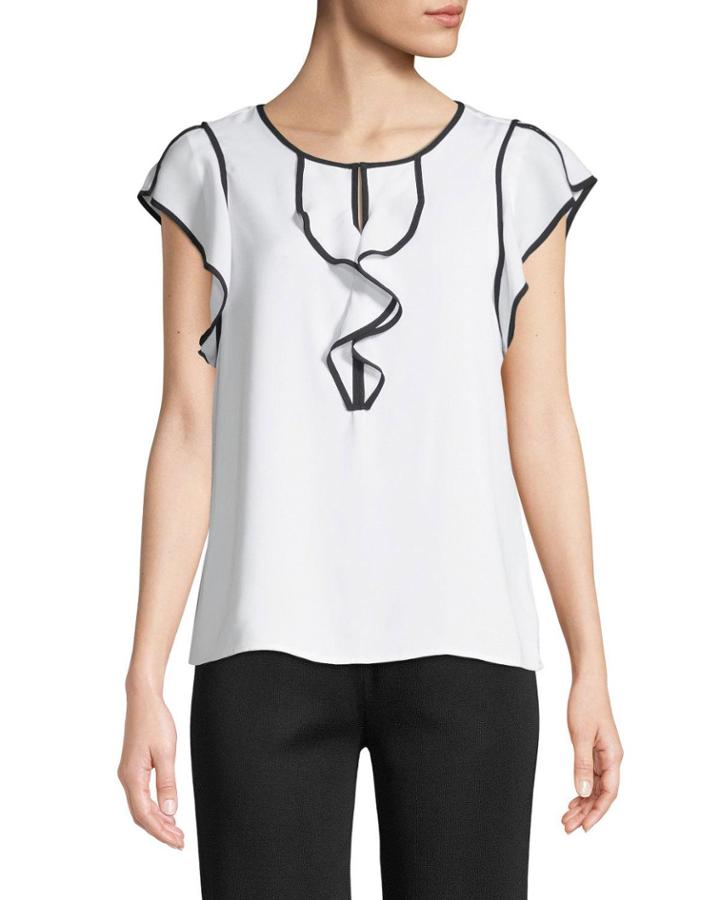Piped Flutter-sleeve Top
