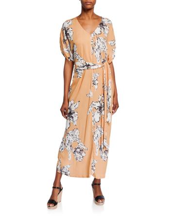 Plus Size Rae Floral-print V-neck Short-sleeve Belted Crinkle Dress