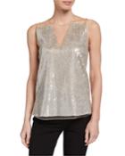 Sequined Tulle V-neck Top