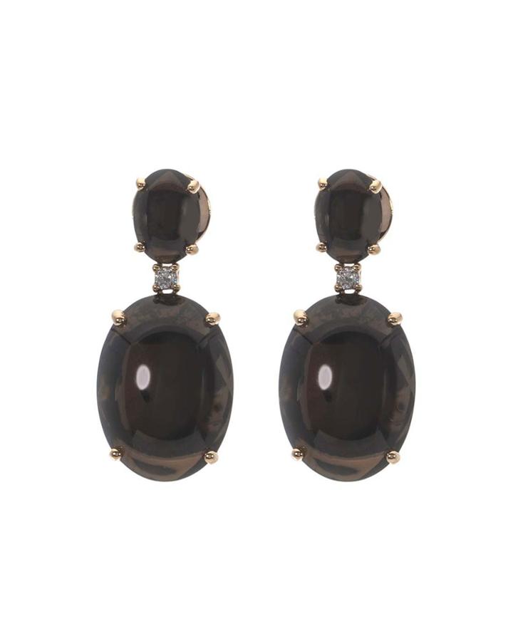 18k Rose Gold Diamond And Quartz Drop Earrings, Brown