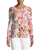 Abstract-print Cold-shoulder Tee