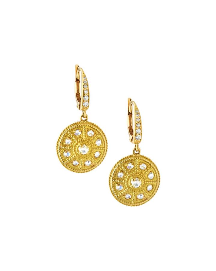18k Gold Round Rose-cut Diamond Drop Earrings With New Prong Top