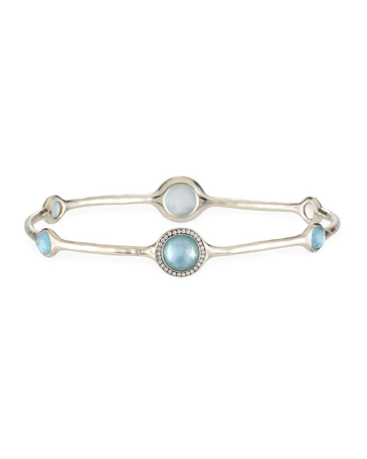 Stella Sterling Silver Bangle In Swiss Blue Topaz With Diamonds