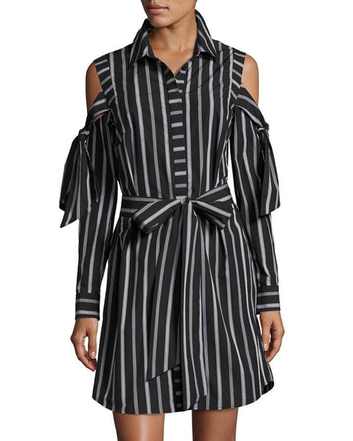 Riley Cold-shoulder Striped Cotton Shirtdress, Black
