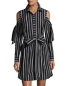 Riley Cold-shoulder Striped Cotton Shirtdress, Black