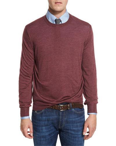 Fine-gauge Knit Elbow-patch Sweater, Burgundy