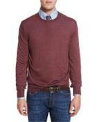 Fine-gauge Knit Elbow-patch Sweater, Burgundy