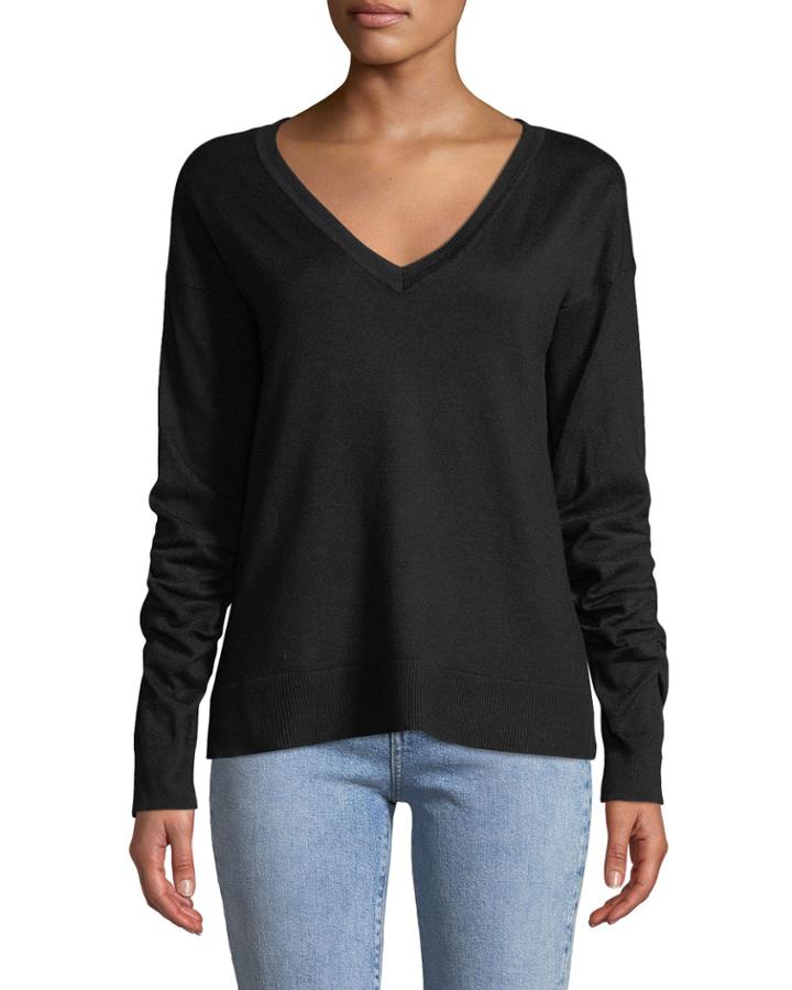 V-neck Ruched-sleeve
