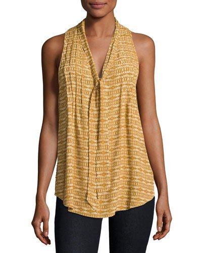 Printed Tie-front Sleeveless Top, Yellow