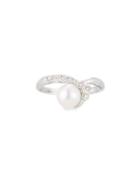 14k Freshwater Pearl & Diamond Curved Ring,