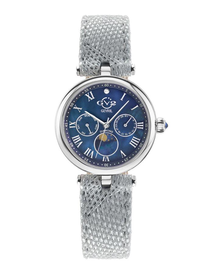 Florence Moon Phase Diamond Swiss Watch With Handmade Italian Leather Band,
