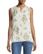 Grommet-trim Floral-print Tank