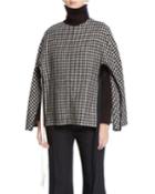 Houndstooth-wool Side-tie Poncho