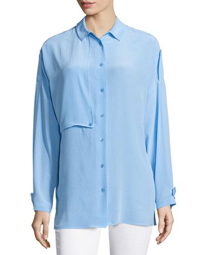 Jaime Long-sleeve Silk Blouse, Parisian Blue