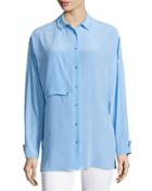 Jaime Long-sleeve Silk Blouse, Parisian Blue