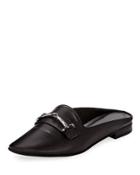 Melody Leather Flat Loafer Mule W/ Bit Detail, Black