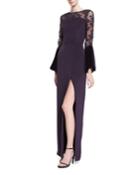 Crepe Lace-yoke Gown With Velvet Bell