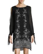 Floral-print Crepe Georgette Dress, Black Pattern