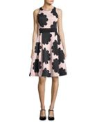 Sleeveless Petal Stamp Fit-and-flare Dress, Natural